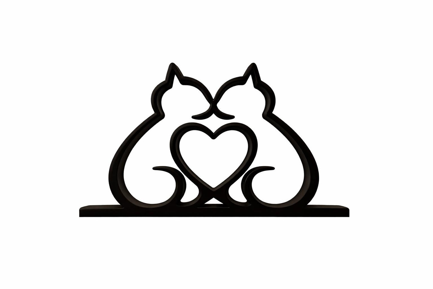 Minimalist Cat Couple Sculpture with Heart | 3D Printed Cat Art, Romantic Decor