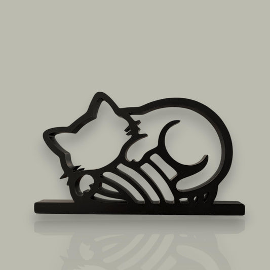 3D Printed Sleeping Cat Sculpture | Minimalist Line Art Cat Decor