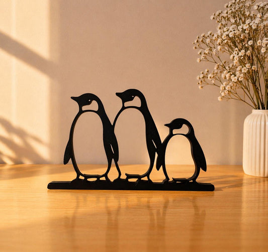 3D Printed Penguin Family Sculpture | Minimalist Animal Art, Winter Decor