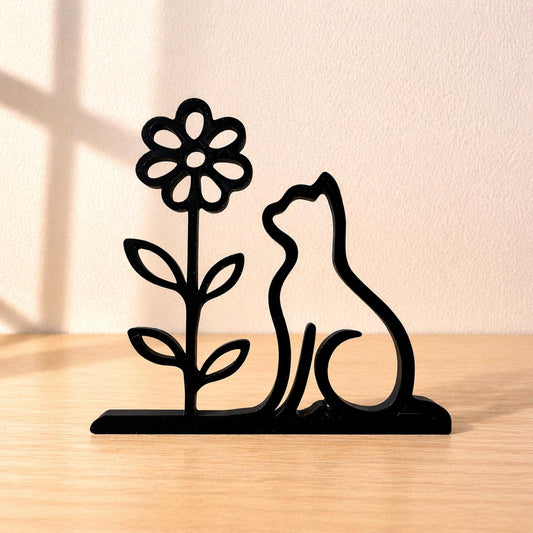 Minimalist Cat Flower Sculpture | 3D Printed PLA Decor | Cat Lover Gift
