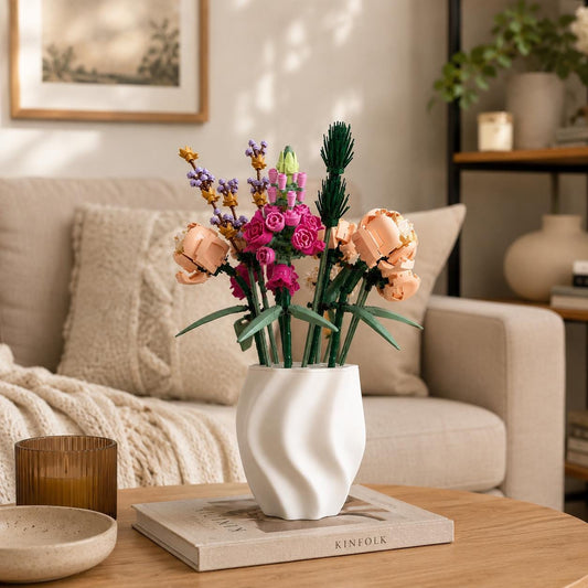 3D Printed Brick Flower Vase, Modern Minimalist Wavy Vase, Desk Decor, Botanical Bouquet Holder, Gift for Plant Lovers
