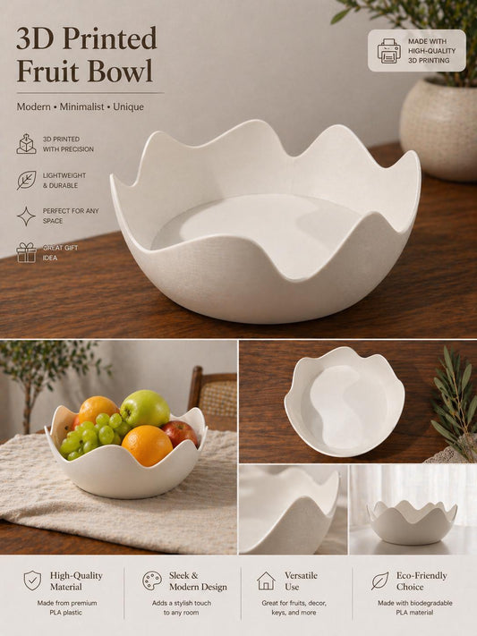 Modern Wavy Fruit Bowl | 3D Printed Decorative Countertop Centerpiece