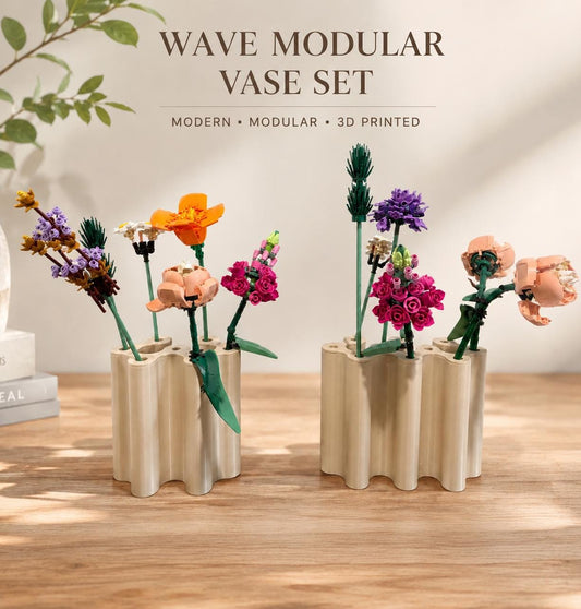 Modular 3D Printed Vase, Wavy Minimalist Display for Brick Flowers