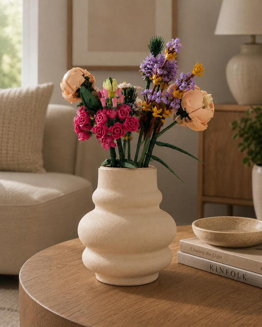 3D Printed Stone Effect Vase, Japandi Decor, Building Block Flower Display