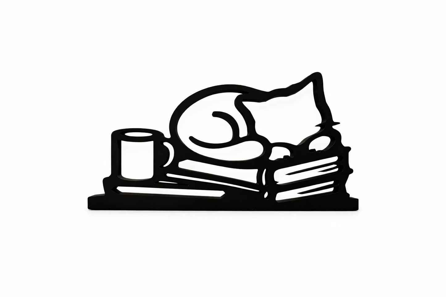 3D Printed Reading Cat Sculpture | Minimalist Book Lover Decor, Coffee Lover Gift