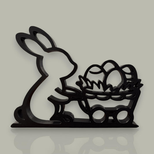 3D Printed Easter Bunny with Egg Basket Sculpture | Minimalist Spring Decor