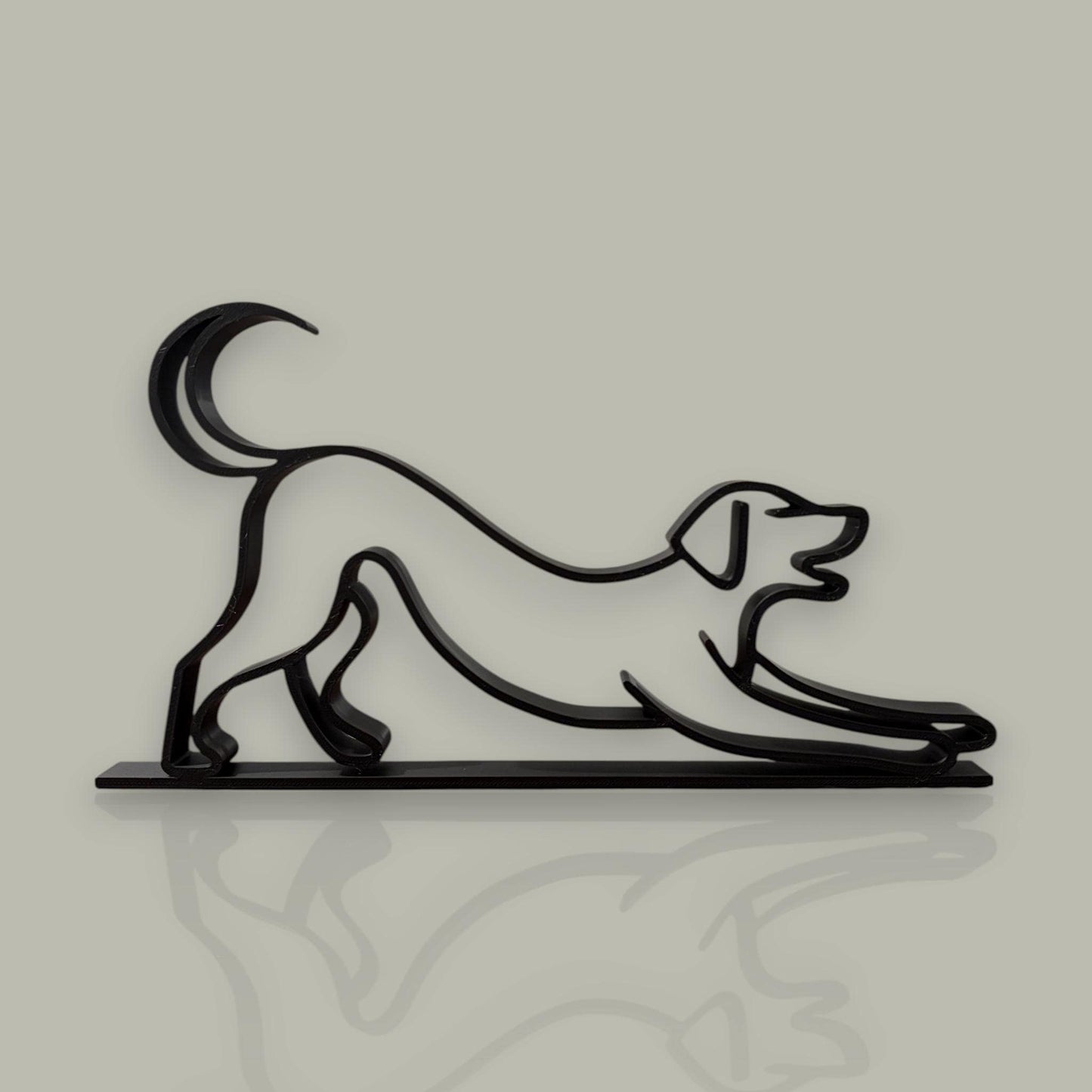 3D Printed Dog Sculpture | Minimalist Line Art Pet Decor, Matte Black/Silver (4.78x9 inch)