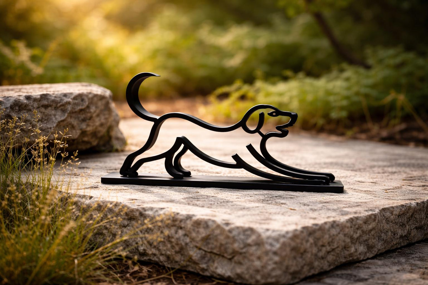 3D Printed Dog Sculpture | Minimalist Line Art Pet Decor, Matte Black/Silver (4.78x9 inch)