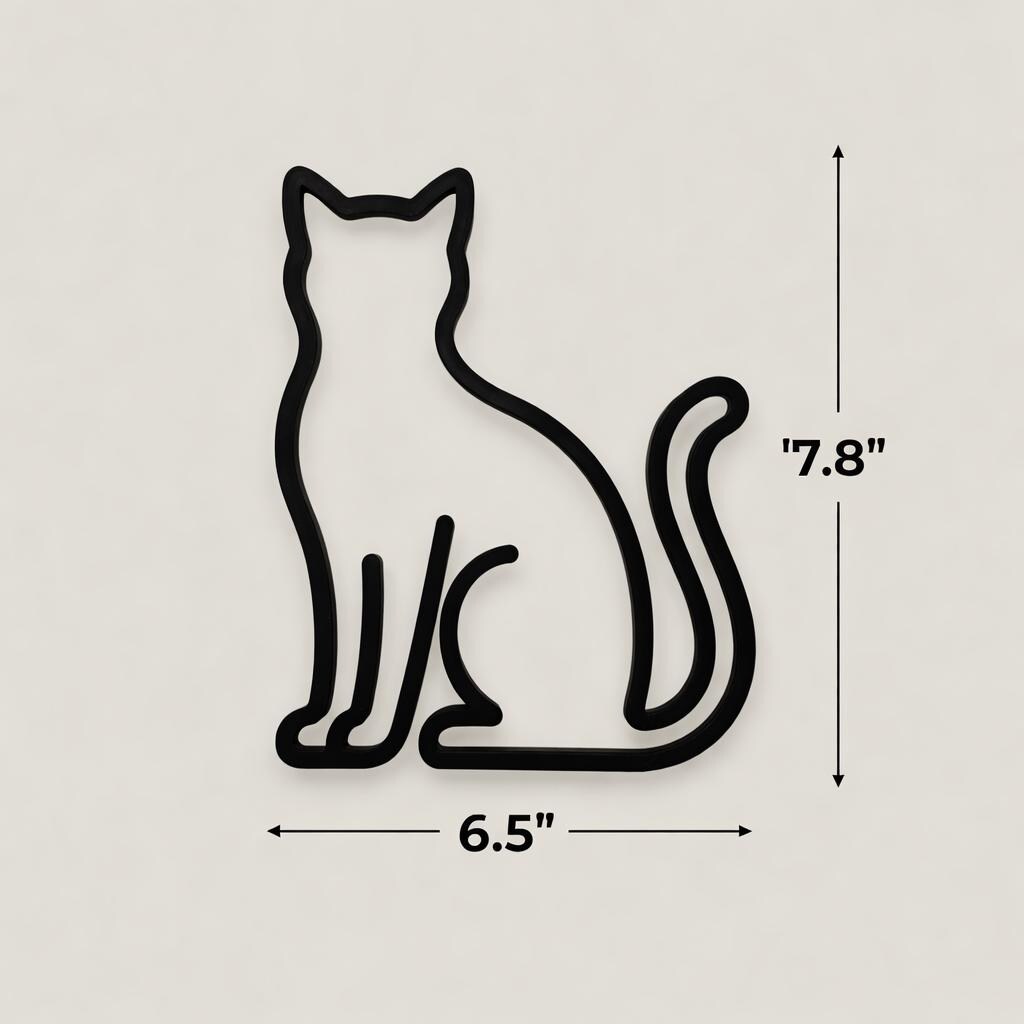 3D Printed Sitting Cat Sculpture | Minimalist Line Art Animal Decor