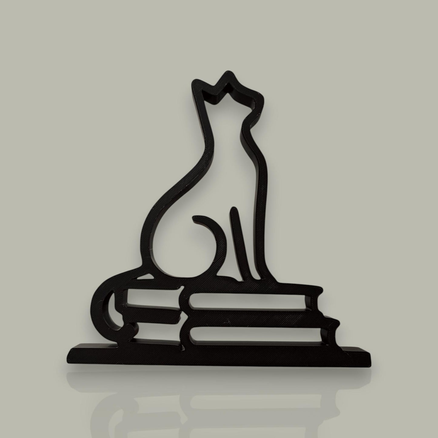 3D Printed Cat on Books Sculpture | Minimalist Literary Decor