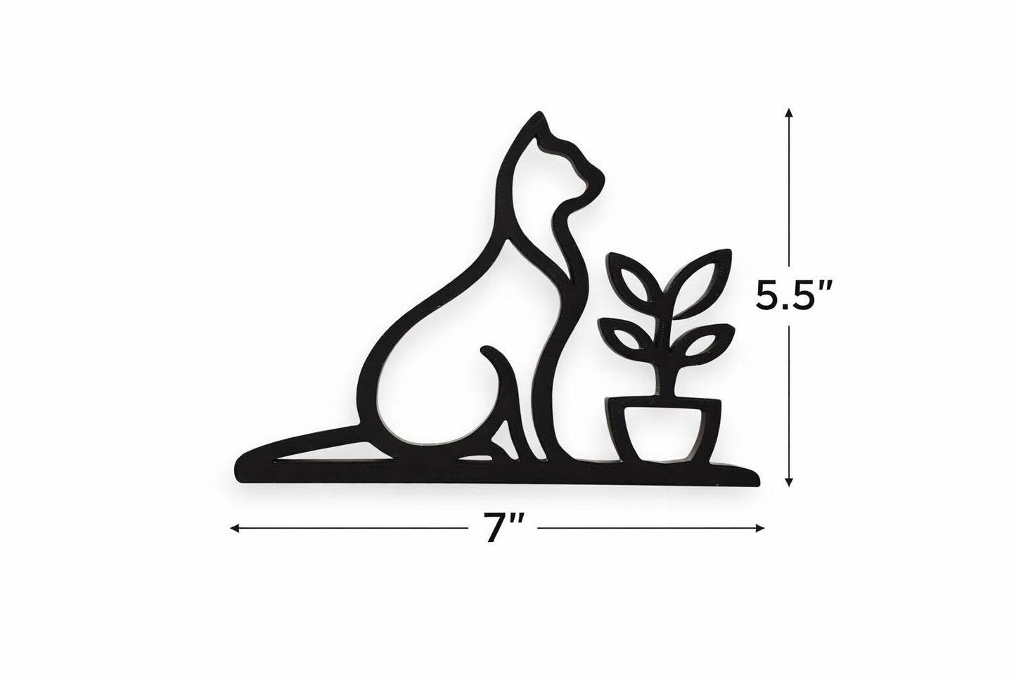 3D Printed Cat with Plant Sculpture | Minimalist Cat Art, Modern Home Decor