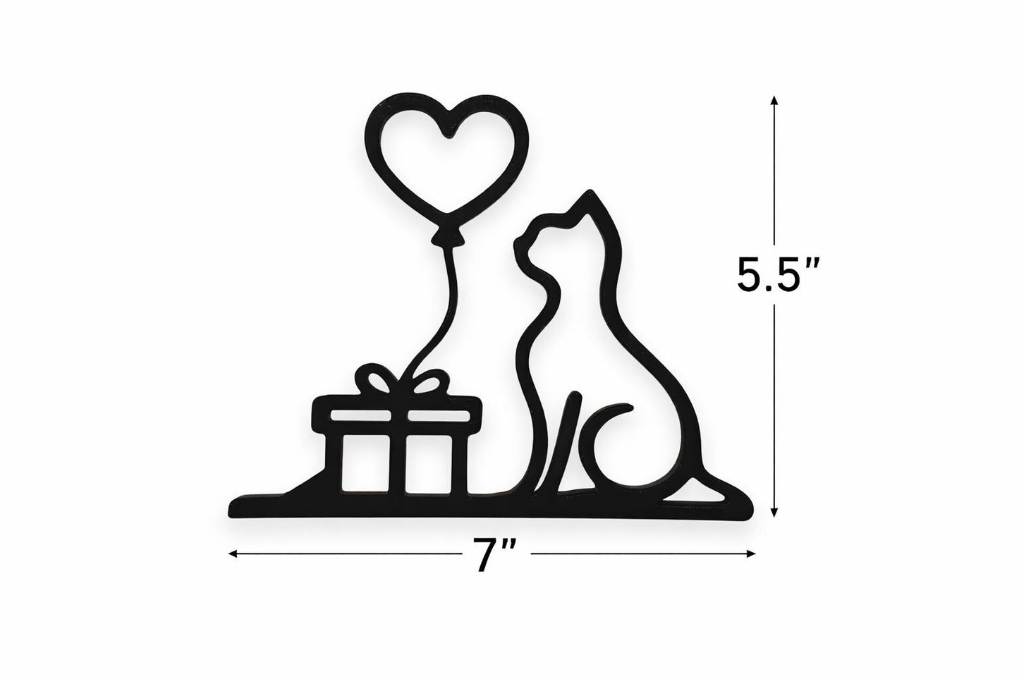 3D Printed Cat with Heart Balloon Sculpture | Minimalist Romantic Cat Art