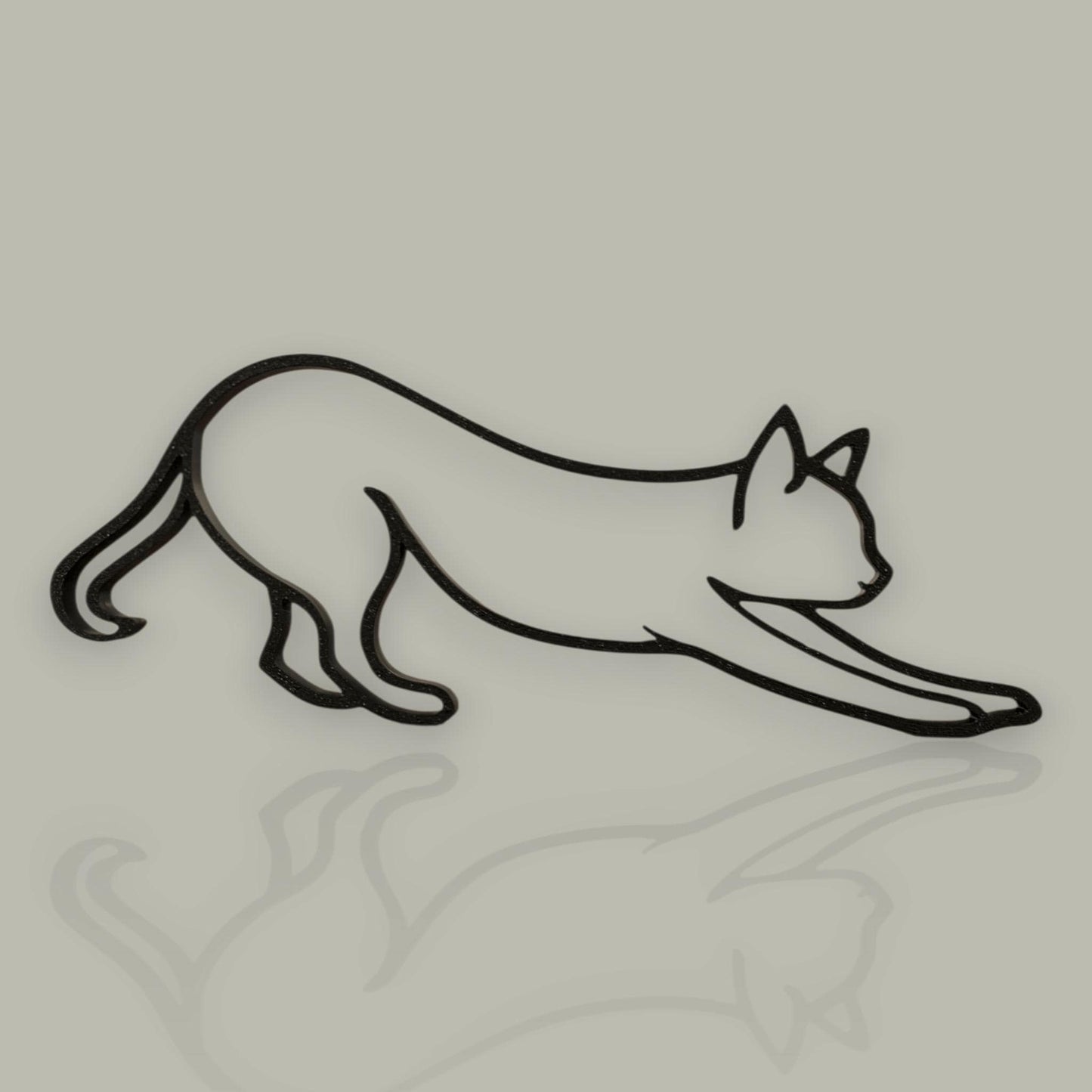 Stretching Cat Sculpture | Minimalist 3D Printed Cat Art | Black PLA Decor