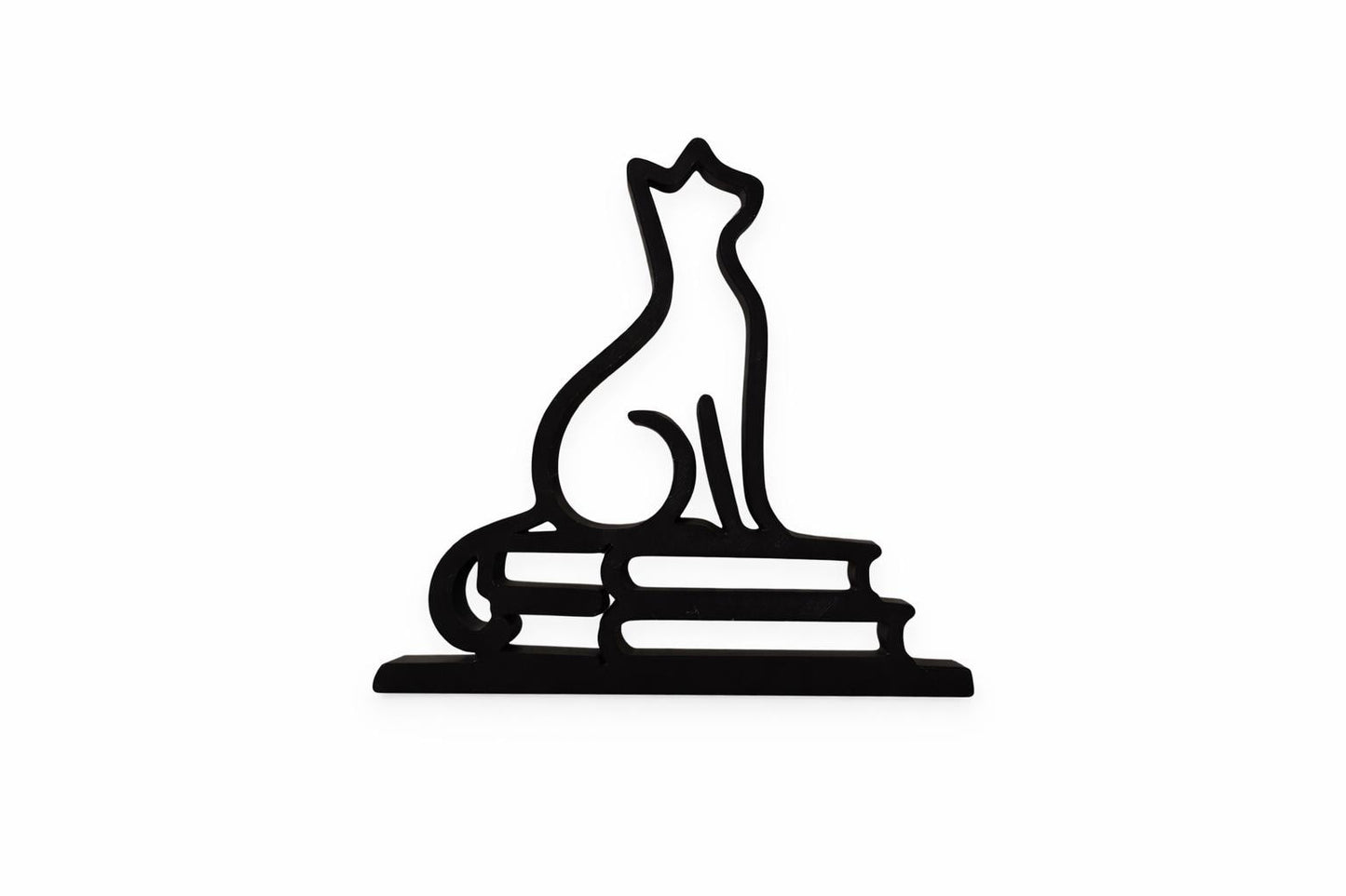 3D Printed Cat on Books Sculpture | Minimalist Literary Decor