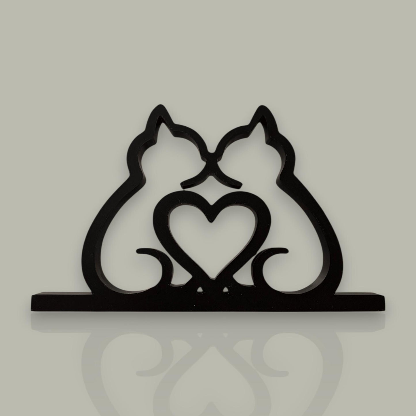 Minimalist Cat Couple Sculpture with Heart | 3D Printed Cat Art, Romantic Decor