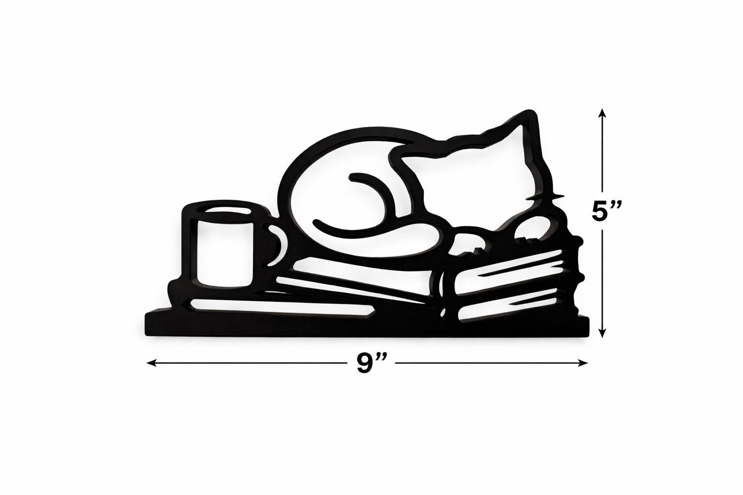 3D Printed Reading Cat Sculpture | Minimalist Book Lover Decor, Coffee Lover Gift