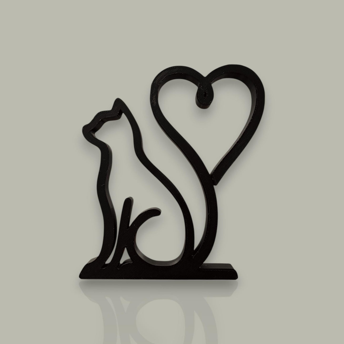 3D Printed Cat Heart Sculpture | Minimalist Love Decor, Cat Lover Gift