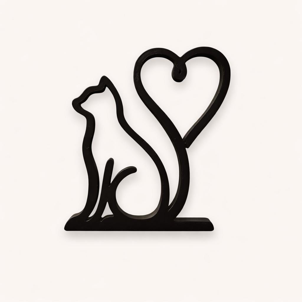 3D Printed Cat Heart Sculpture | Minimalist Love Decor, Cat Lover Gift