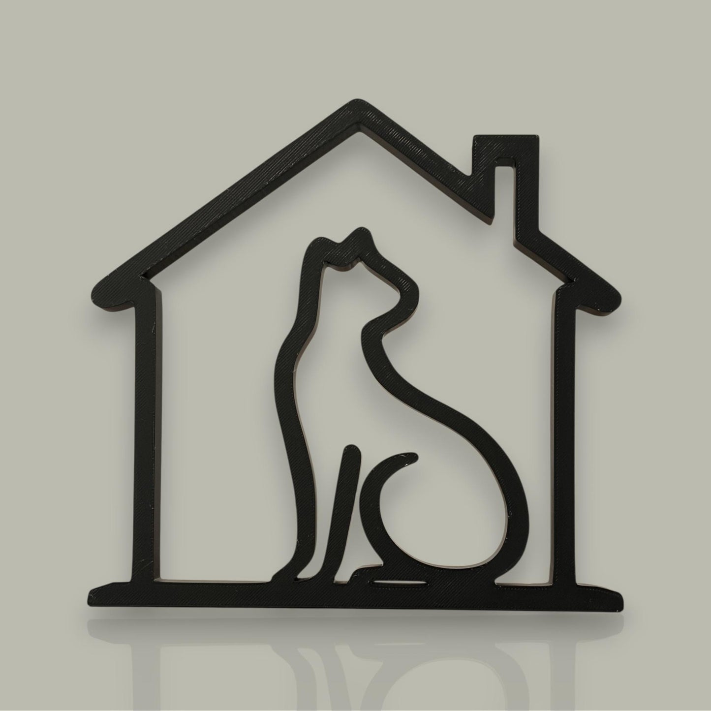 3D Printed Cat in House Sculpture | Minimalist Cat Lover Decor, Cozy Home Art