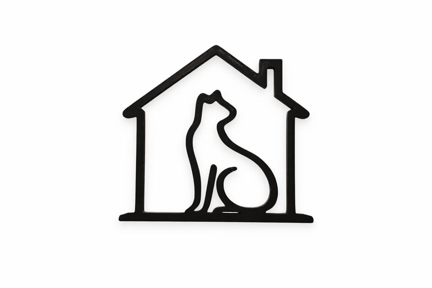 3D Printed Cat in House Sculpture | Minimalist Cat Lover Decor, Cozy Home Art
