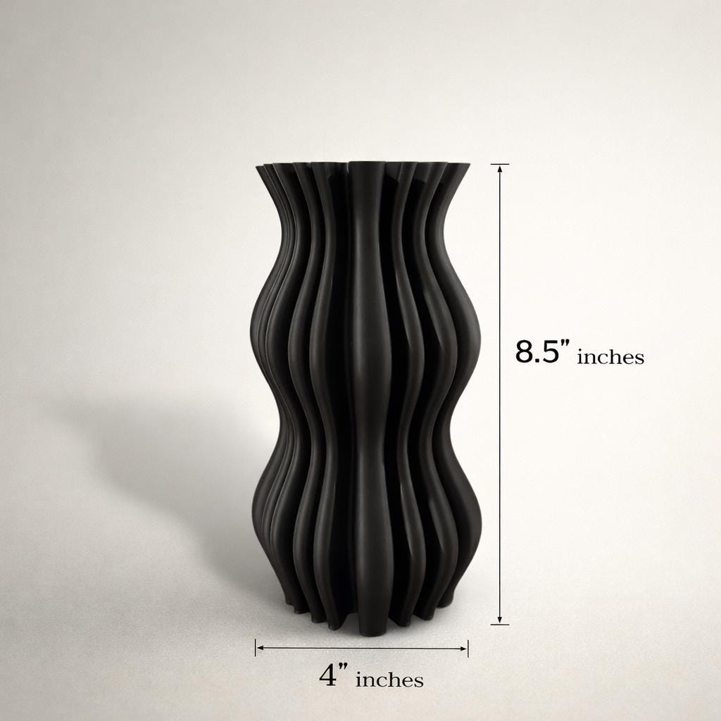3D Printed Ribbed Vase | Minimalist Sculptural Home Decor for Flowers