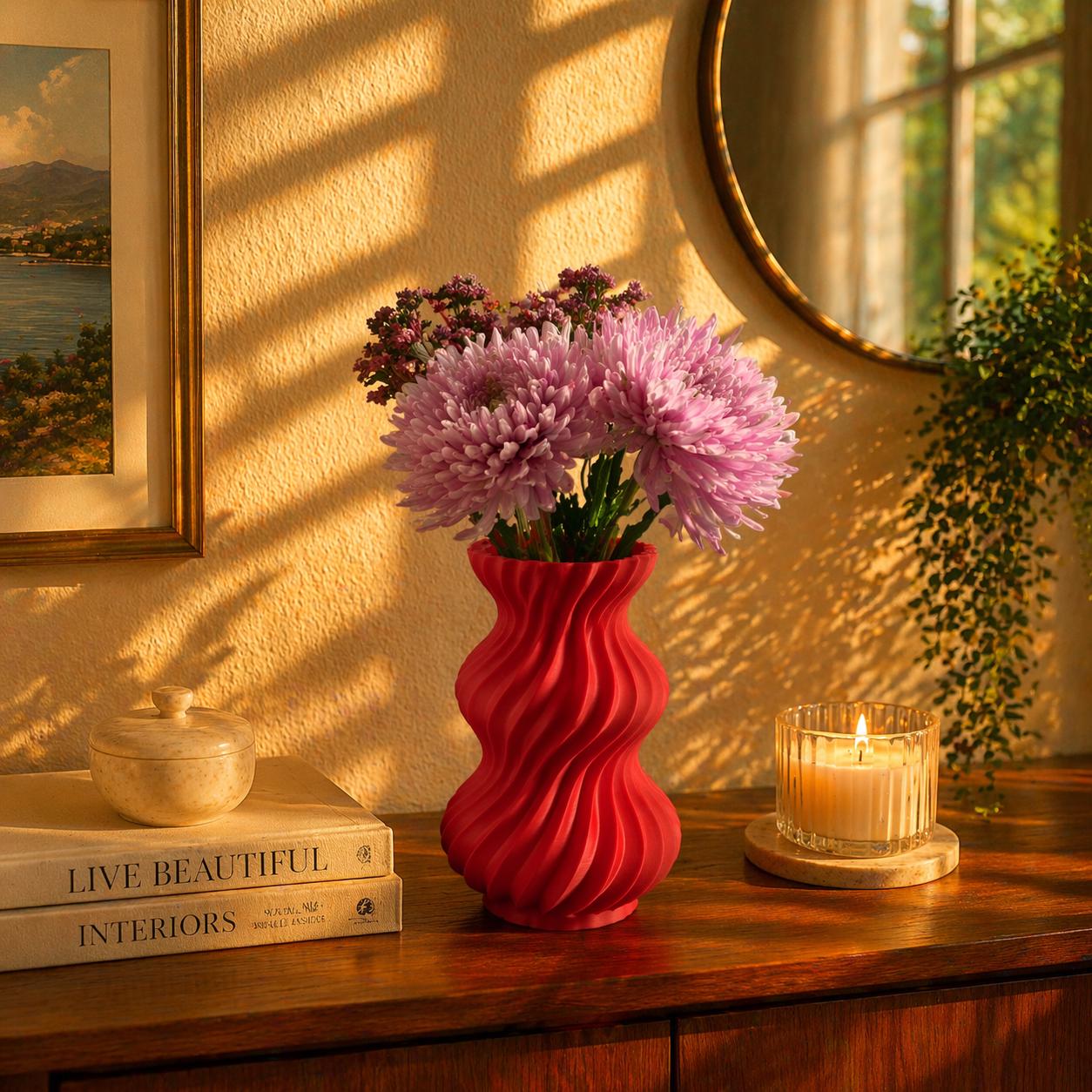 Modern Wavy Vase | 3D Printed PLA Flower Holder, Minimalist Home Decor