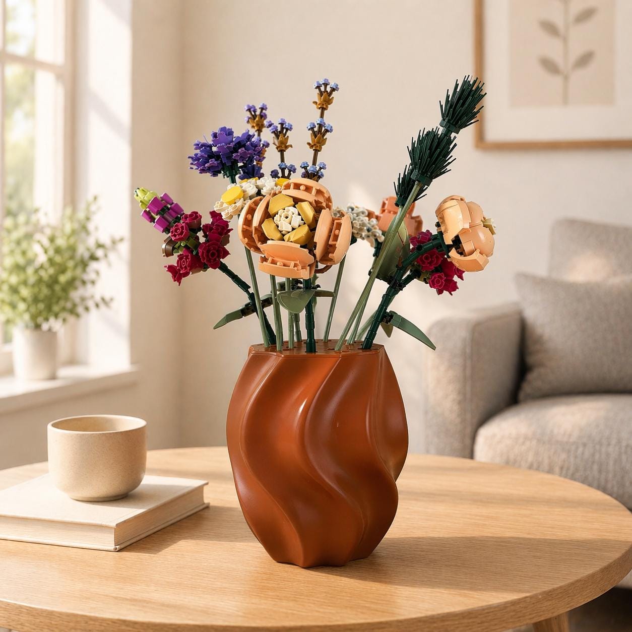 3D Printed Brick Flower Vase, Modern Minimalist Wavy Vase, Desk Decor, Botanical Bouquet Holder, Gift for Plant Lovers