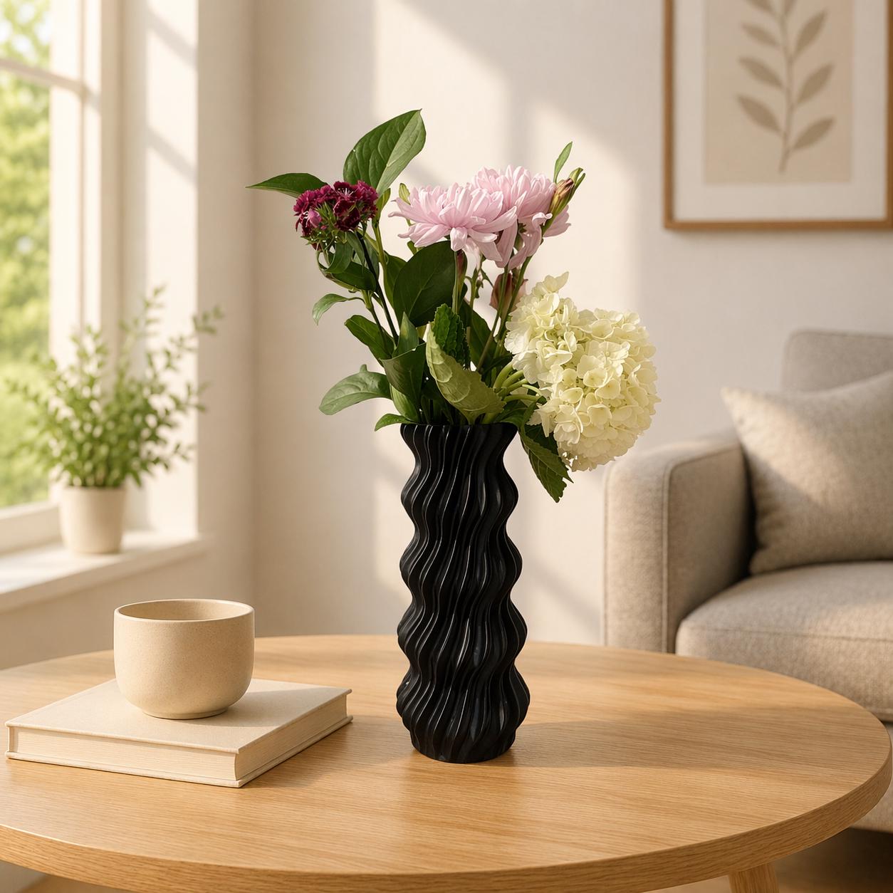 Tall 3D Printed Wave Vase | Modern Minimalist Sculptural Home Decor