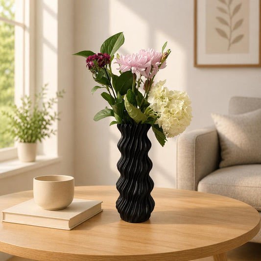 Tall 3D Printed Wave Vase | Modern Minimalist Sculptural Home Decor