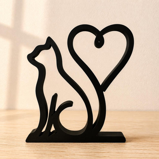 3D Printed Cat Heart Sculpture | Minimalist Love Decor, Cat Lover Gift
