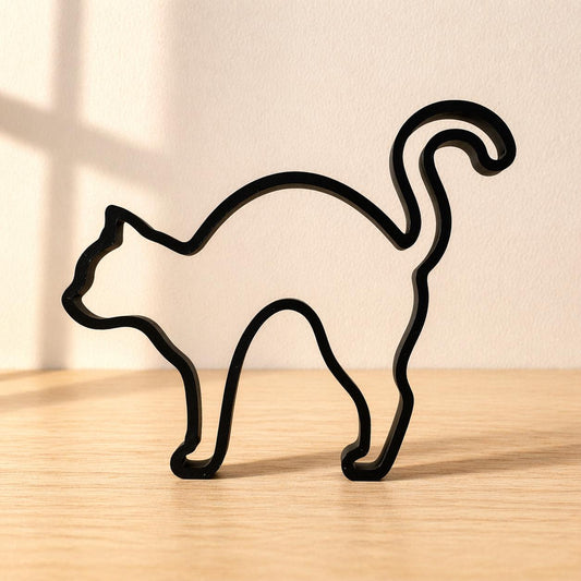 Arched Back Cat Sculpture | Minimalist Halloween Gothic Decor (3D Printed)