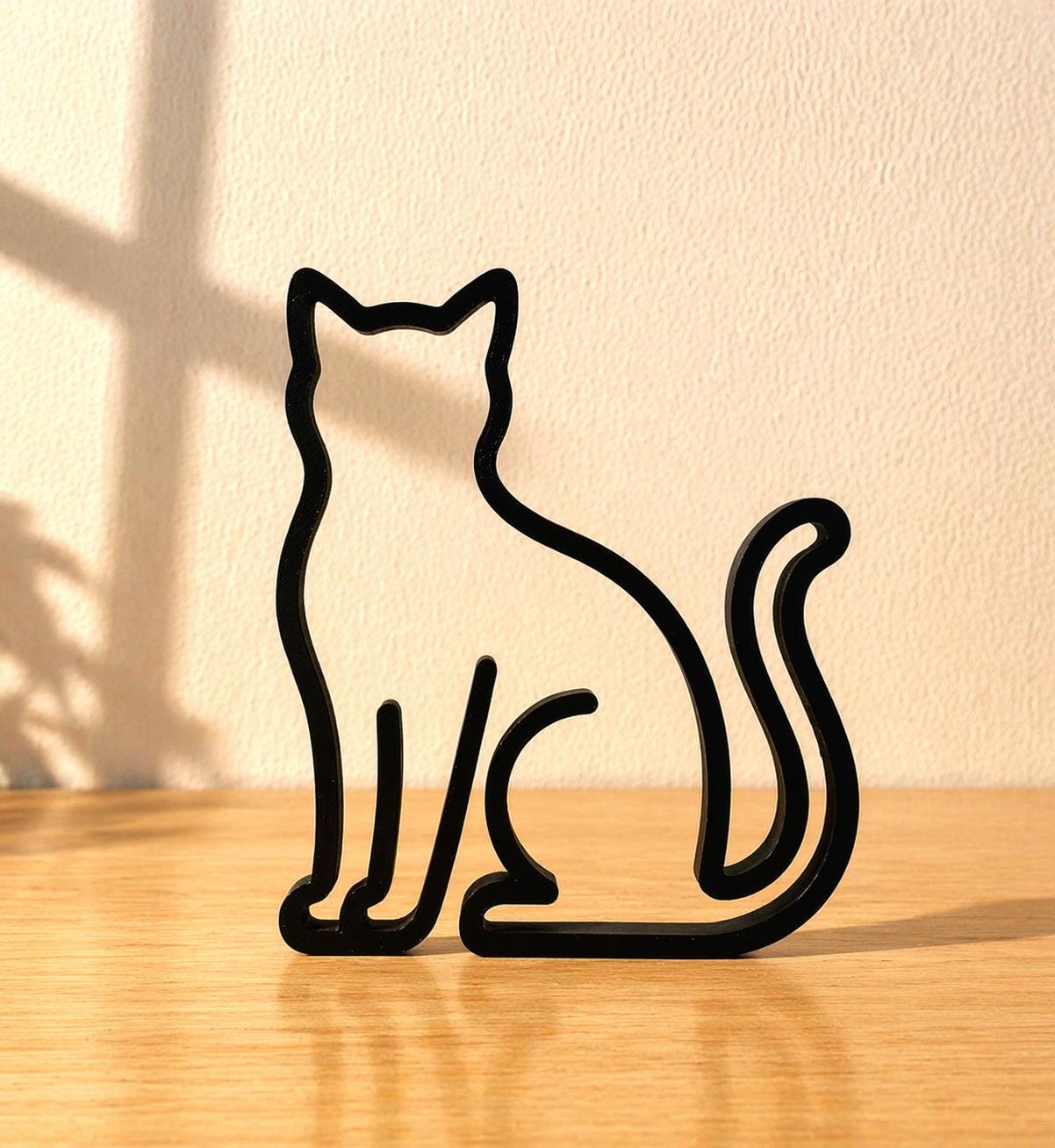 3D Printed Sitting Cat Sculpture | Minimalist Line Art Animal Decor