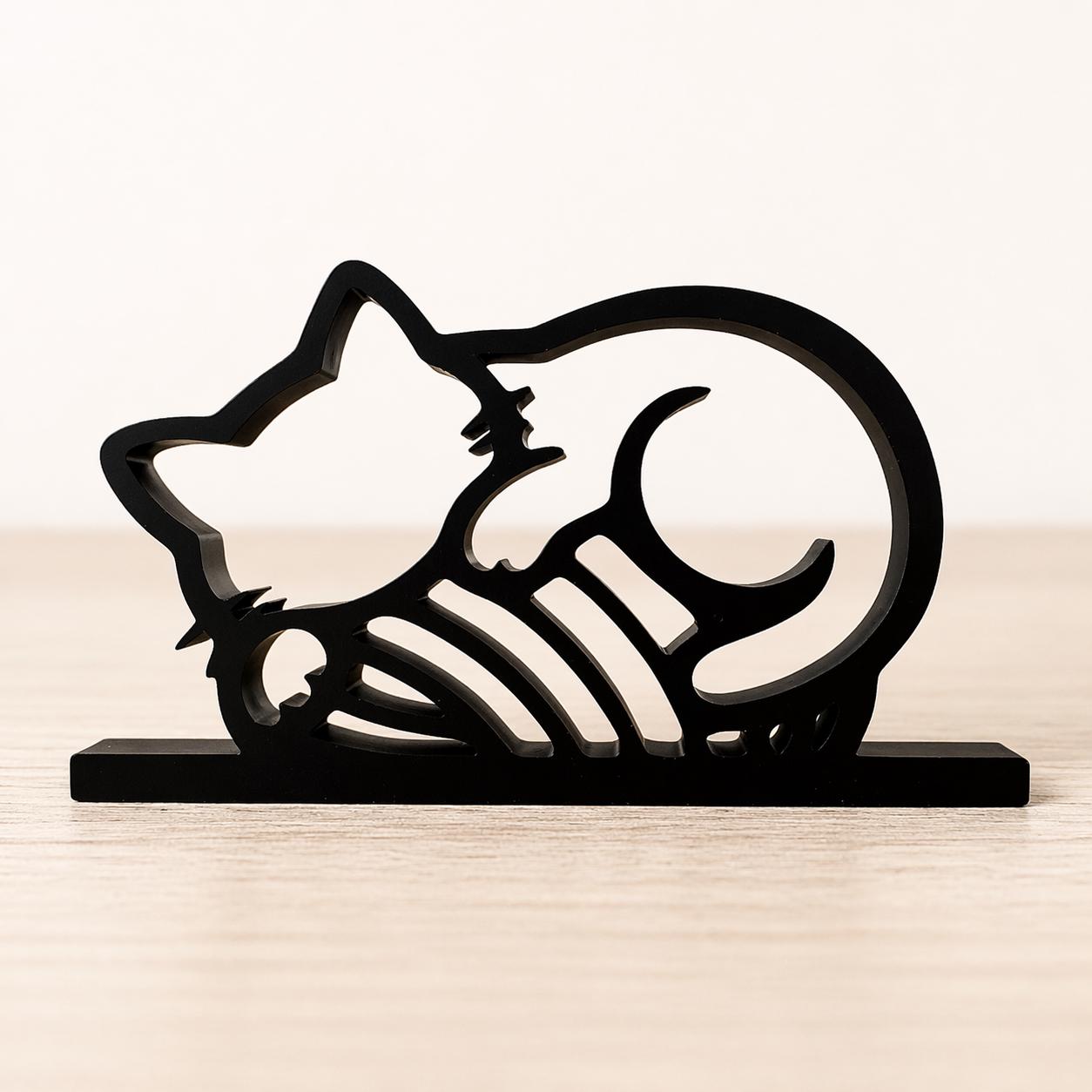 3D Printed Sleeping Cat Sculpture | Minimalist Line Art Cat Decor