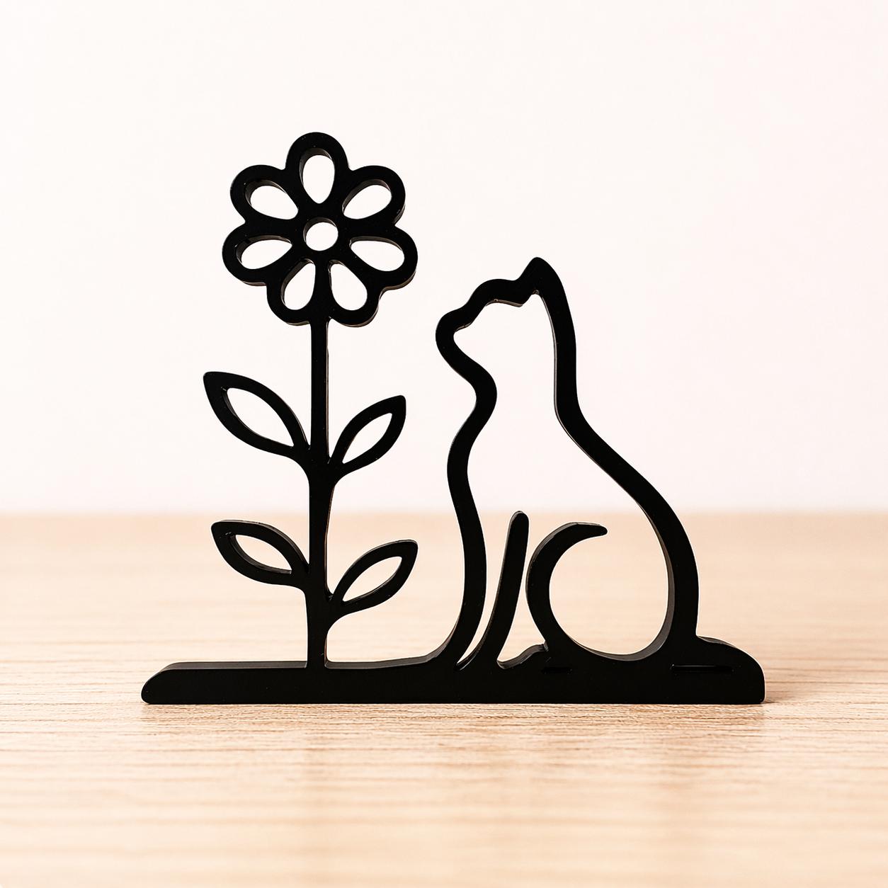 Minimalist Cat Flower Sculpture | 3D Printed PLA Decor | Cat Lover Gift