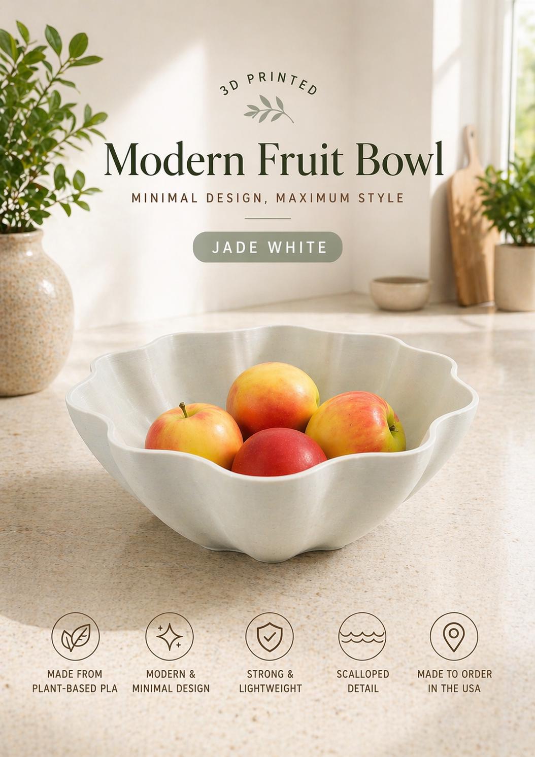 Modern Wavy Edge Fruit Bowl | Minimalist Kitchen Countertop Decor, PLA Filament Centerpiece