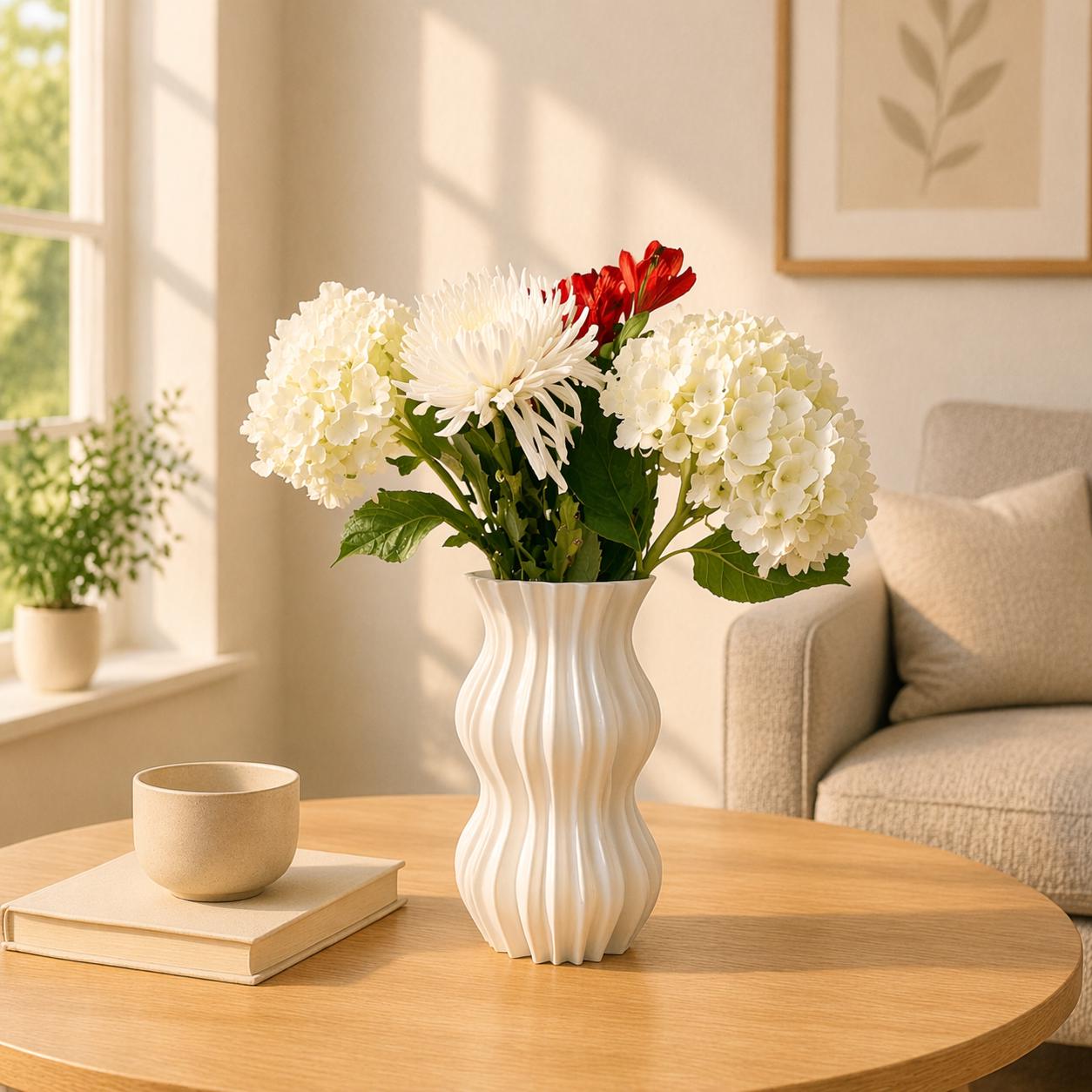 3D Printed Ribbed Vase | Minimalist Sculptural Home Decor for Flowers