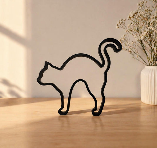 Arched Back Cat Sculpture | Minimalist Halloween Gothic Decor (3D Printed)