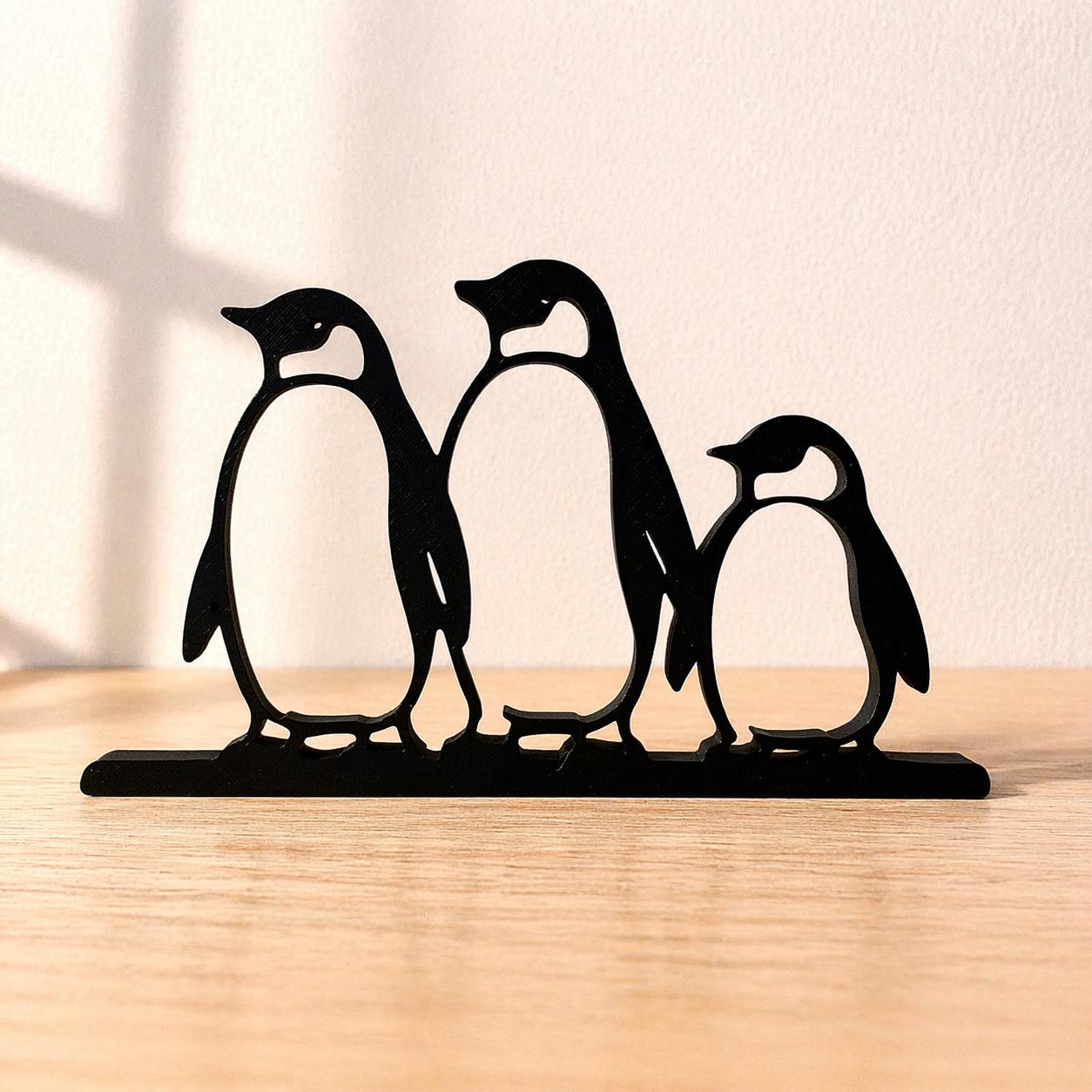 3D Printed Penguin Family Sculpture | Minimalist Animal Art, Winter Decor