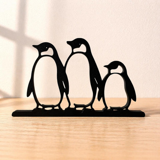 3D Printed Penguin Family Sculpture | Minimalist Animal Art, Winter Decor