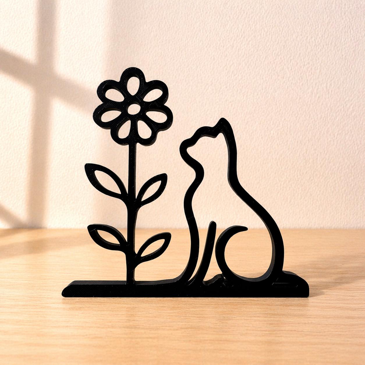 Minimalist Cat Flower Sculpture | 3D Printed PLA Decor | Cat Lover Gift