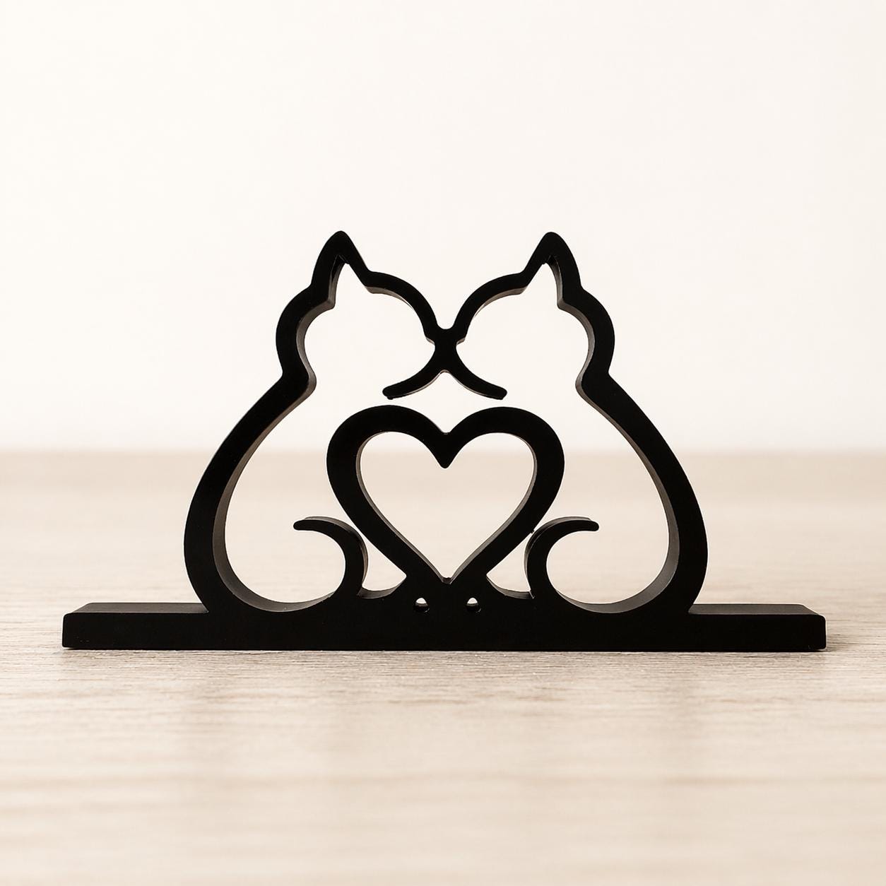 Minimalist Cat Couple Sculpture with Heart | 3D Printed Cat Art, Romantic Decor