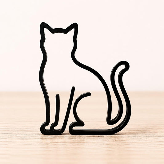 3D Printed Sitting Cat Sculpture | Minimalist Line Art Animal Decor
