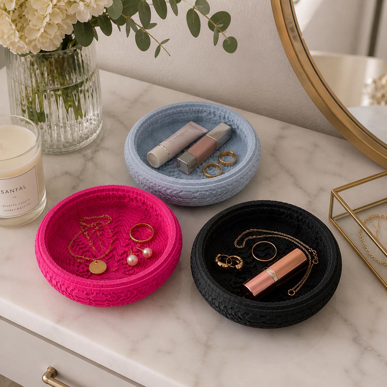 3D Printed Jewelry Dish Set | Modern Textured Catchall Tray, Ring Holder, Minimalist Decor
