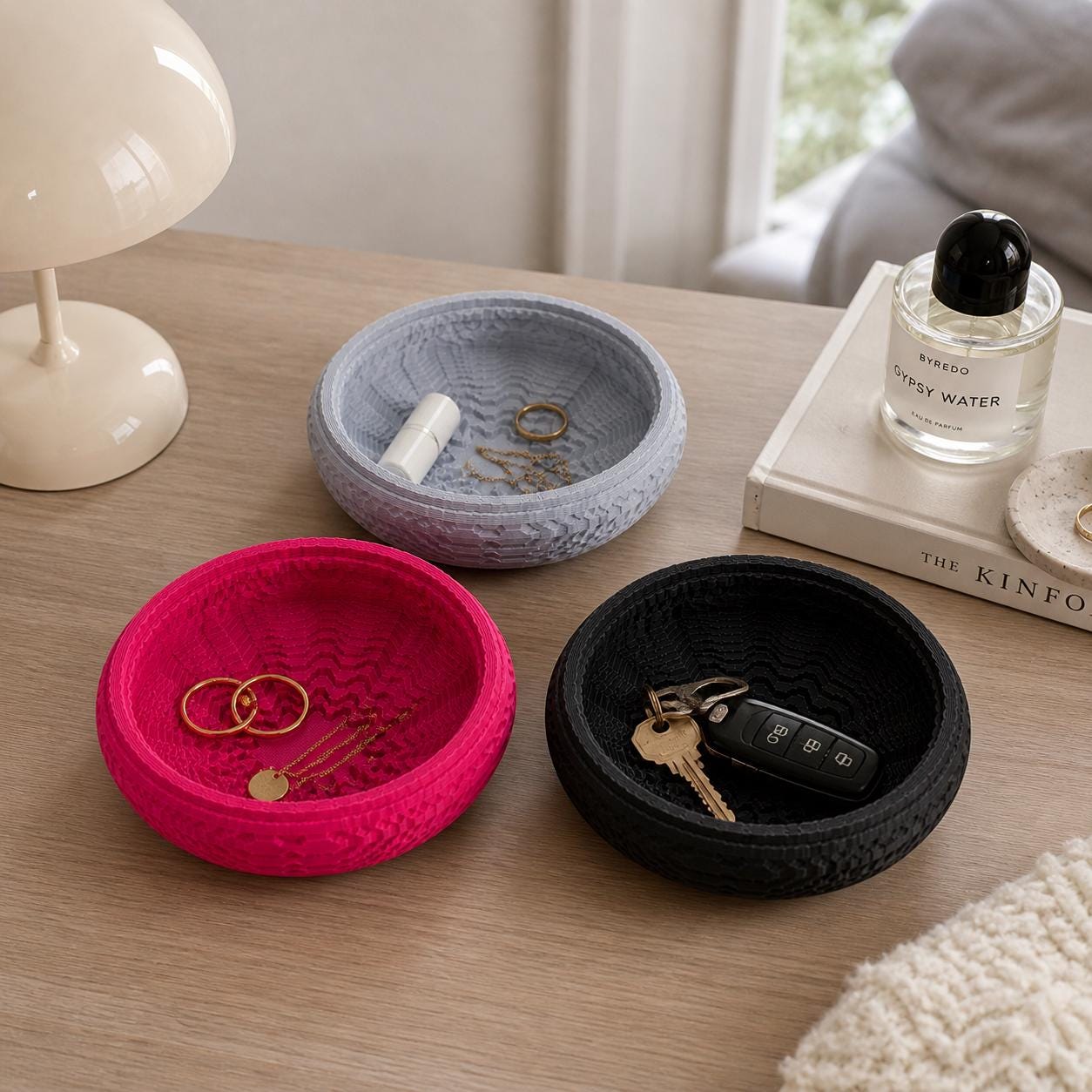 3D Printed Jewelry Dish Set | Modern Textured Catchall Tray, Ring Holder, Minimalist Decor