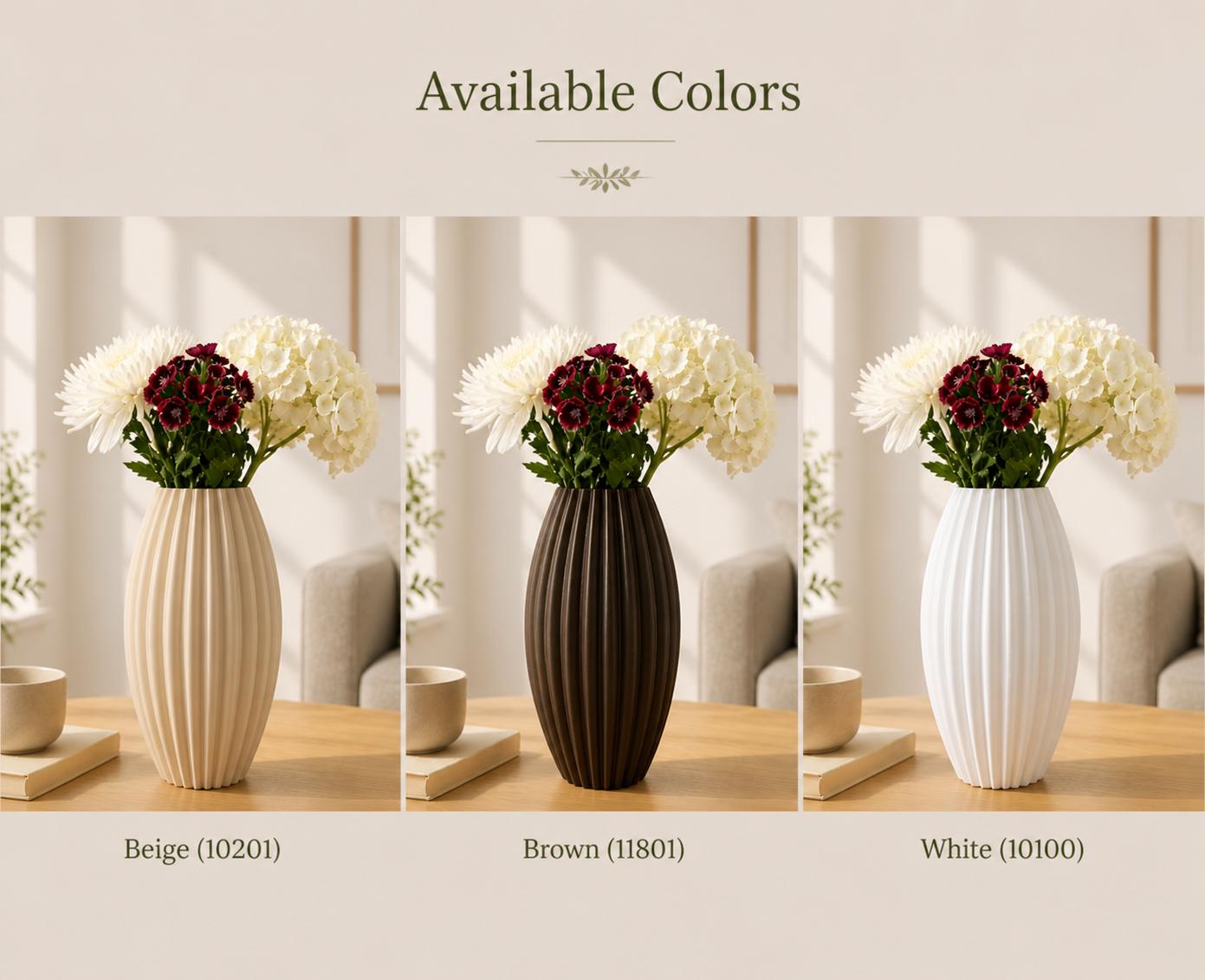 3D Printed Ribbed Black Vase | Modern Fluted Home Decor Flower Arrangement