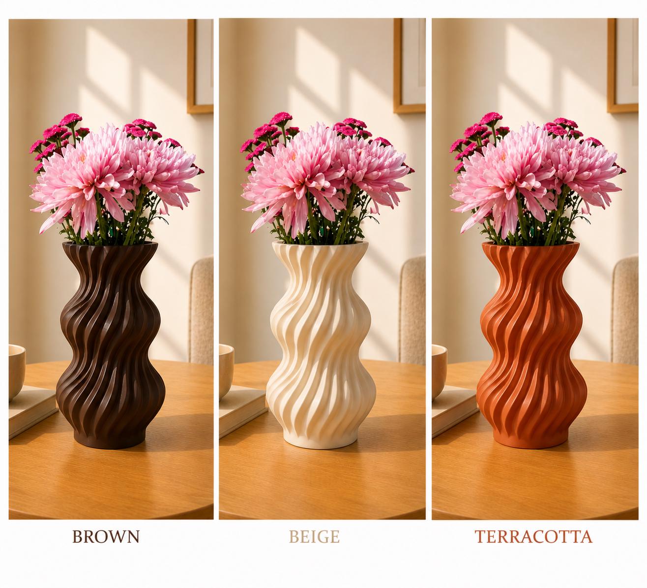 Modern Wavy Vase | 3D Printed PLA Flower Holder, Minimalist Home Decor