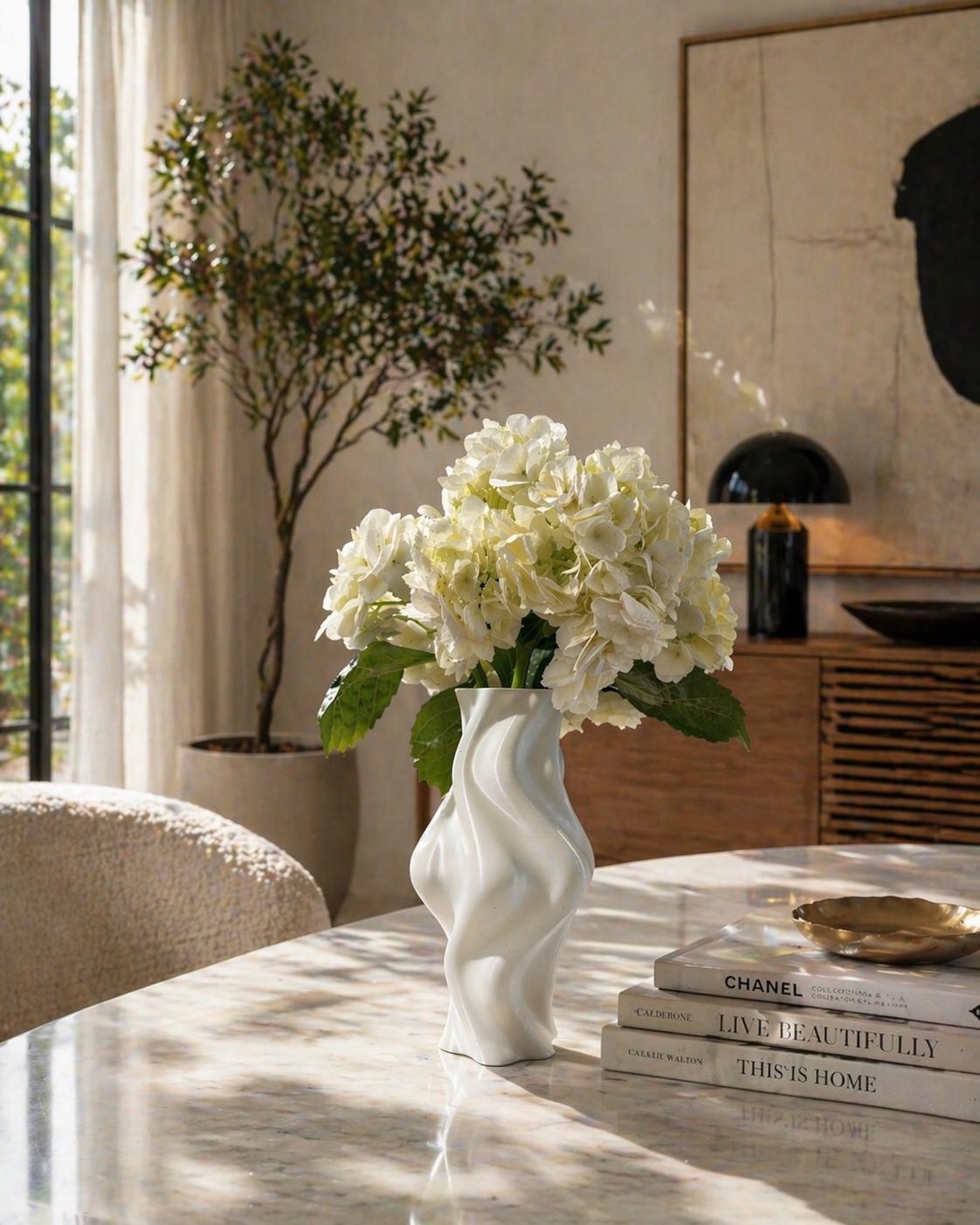 3D Printed Ribbed Vase | Sculptural Japandi Botanical Flower Holder