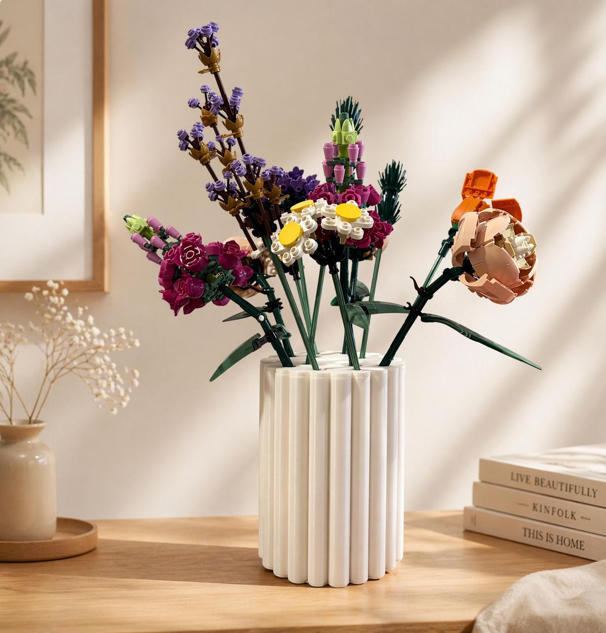 3D Printed Brick Flower Vase, Modern Ribbed Minimalist Decor, Botanical Bouquet Vase