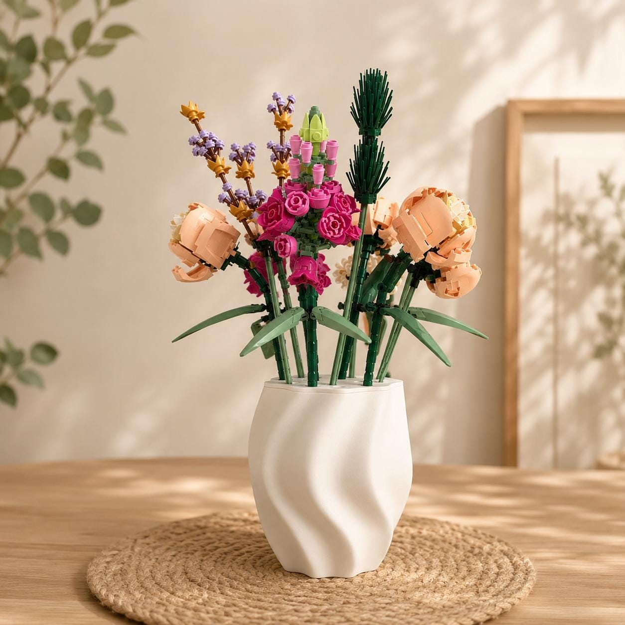 3D Printed Brick Flower Vase, Modern Minimalist Wavy Vase, Desk Decor, Botanical Bouquet Holder, Gift for Plant Lovers