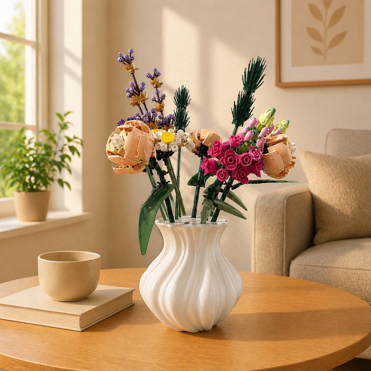 Modern Wavy Flower Vase, 3D Printed Vase for Building Block Flowers & Real Flowers, Sculptural Home Decor, Japandi Vase Gift